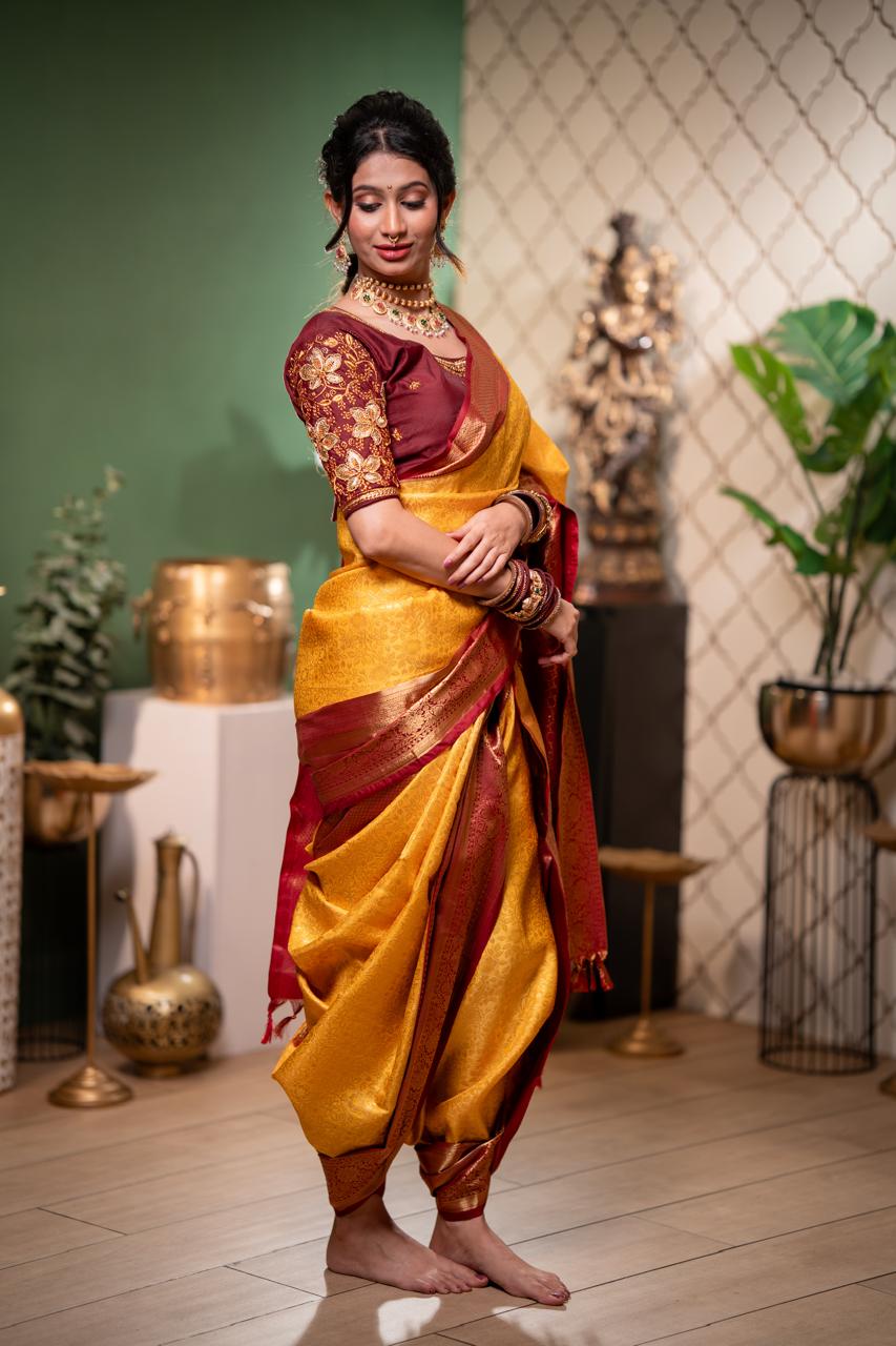 YELLOW + RED BIG BORDER SOFT SILK SAREE